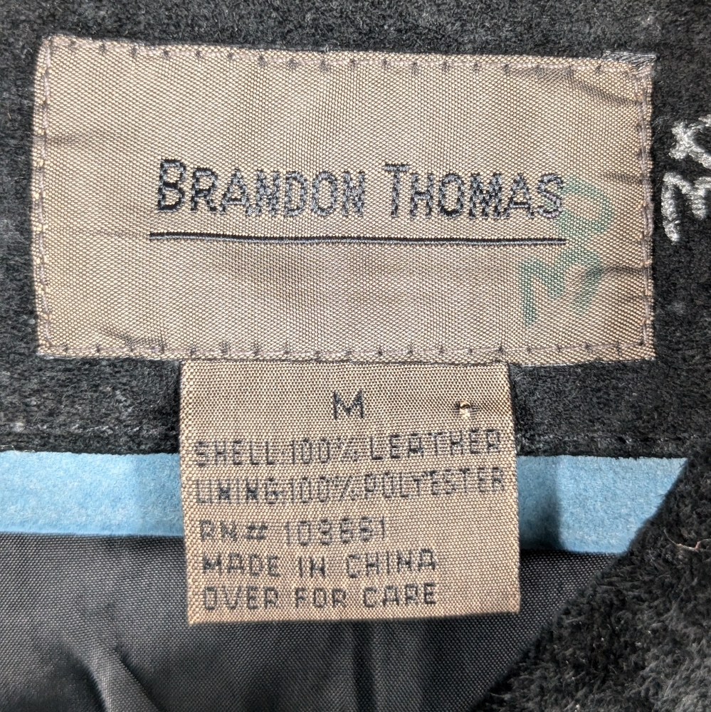 Brandon Thomas Suede Leather Jacket Womens Sz M Long Sleeve Button Floral Black - Picture 12 of 12